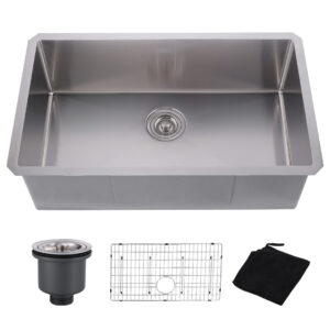 32 in. Drop-in/Undermount Single Bowl 18 Gauge Gunmetal Brushed Nickel Stainless Steel Kitchen Sink with Bottom Grids