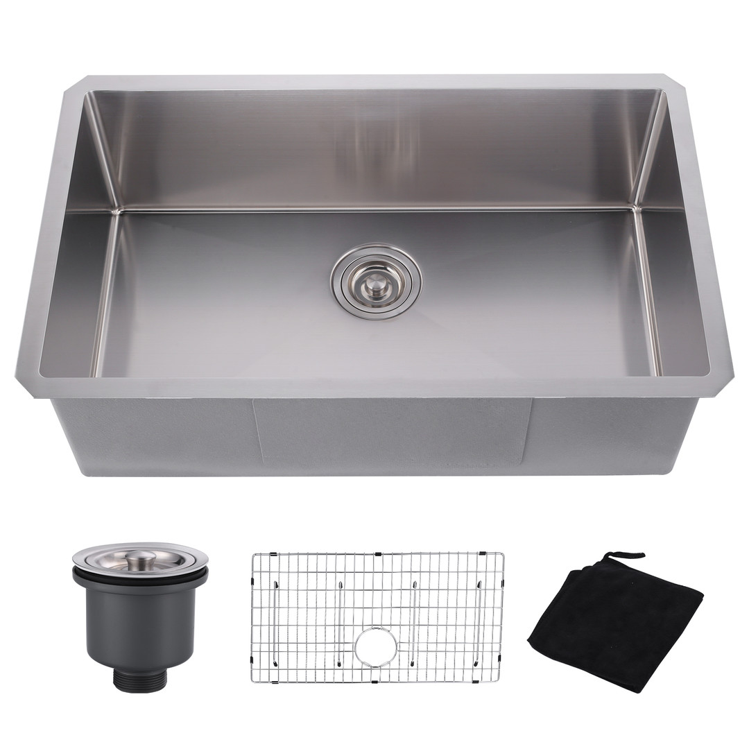 32 in. Drop-in/Undermount Single Bowl 18 Gauge Gunmetal Brushed Nickel Stainless Steel Kitchen Sink with Bottom Grids