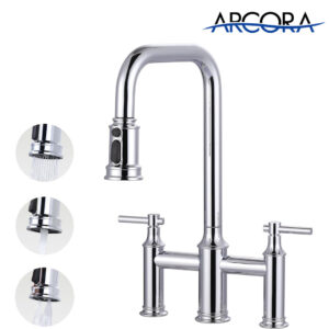 ARCORA Chrome High Arched Bridge Farmhouse Kitchen Faucet with Pull Down Sprayer