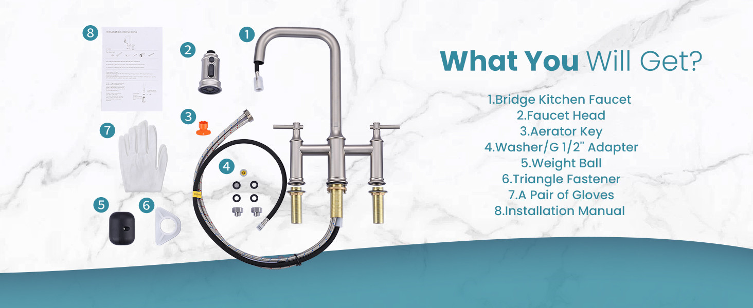 ARCORA Brushed Nickel High Arched Bridge Farmhouse Kitchen Faucet with Pull Down Sprayer - Centerset Bathroom Faucets - 4