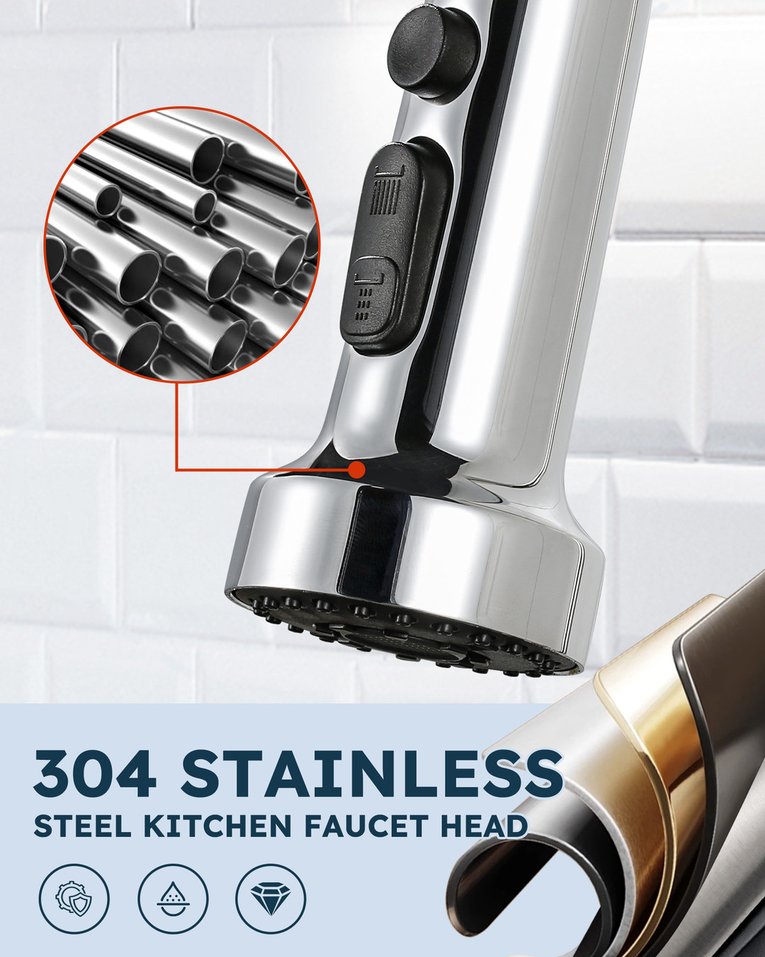 Hibbent Kitchen Faucet Head Replacement, 3-Function Pull Down Sprayer, Compatible with Delta, Kohler, American Standard, Moen, Brushed Nickel Hibbent Kitchen Faucet Head Replacement, 3-Function Pull Down Sprayer, Compatible with Delta, Kohler, American Standard, Moen, Brushed Nickel