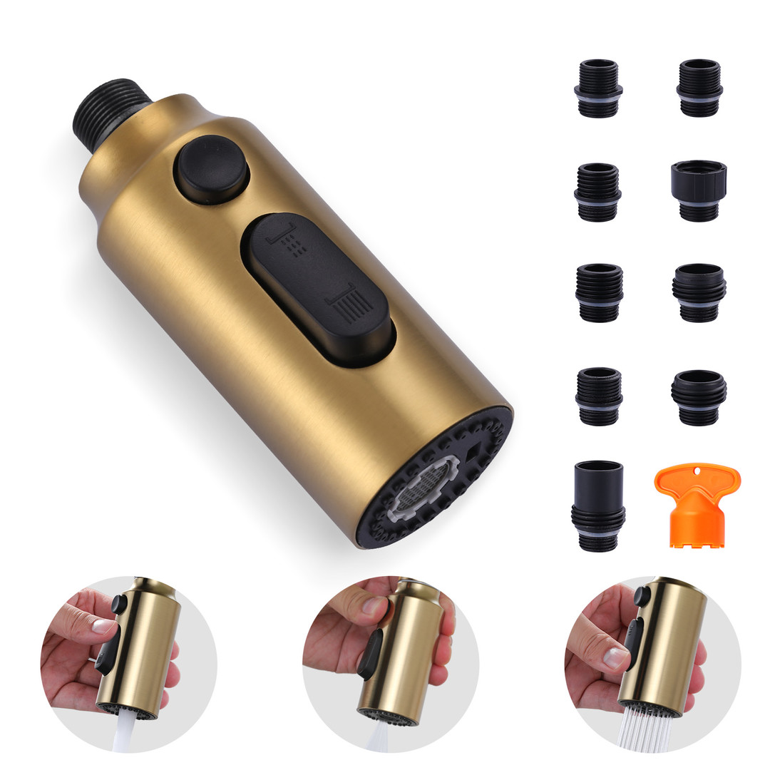 3 Modes Kitchen Faucets Sprayer Replacement with 9-Adapters in Brushed Gold