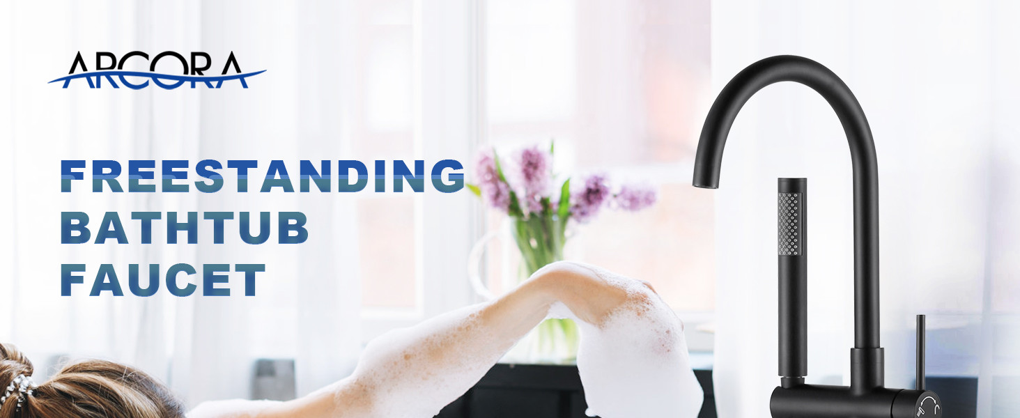 ARCORA Matte Black High Flow Freestanding Bathtub Faucet with Handheld Sprayer - Bathtub Faucets - 2