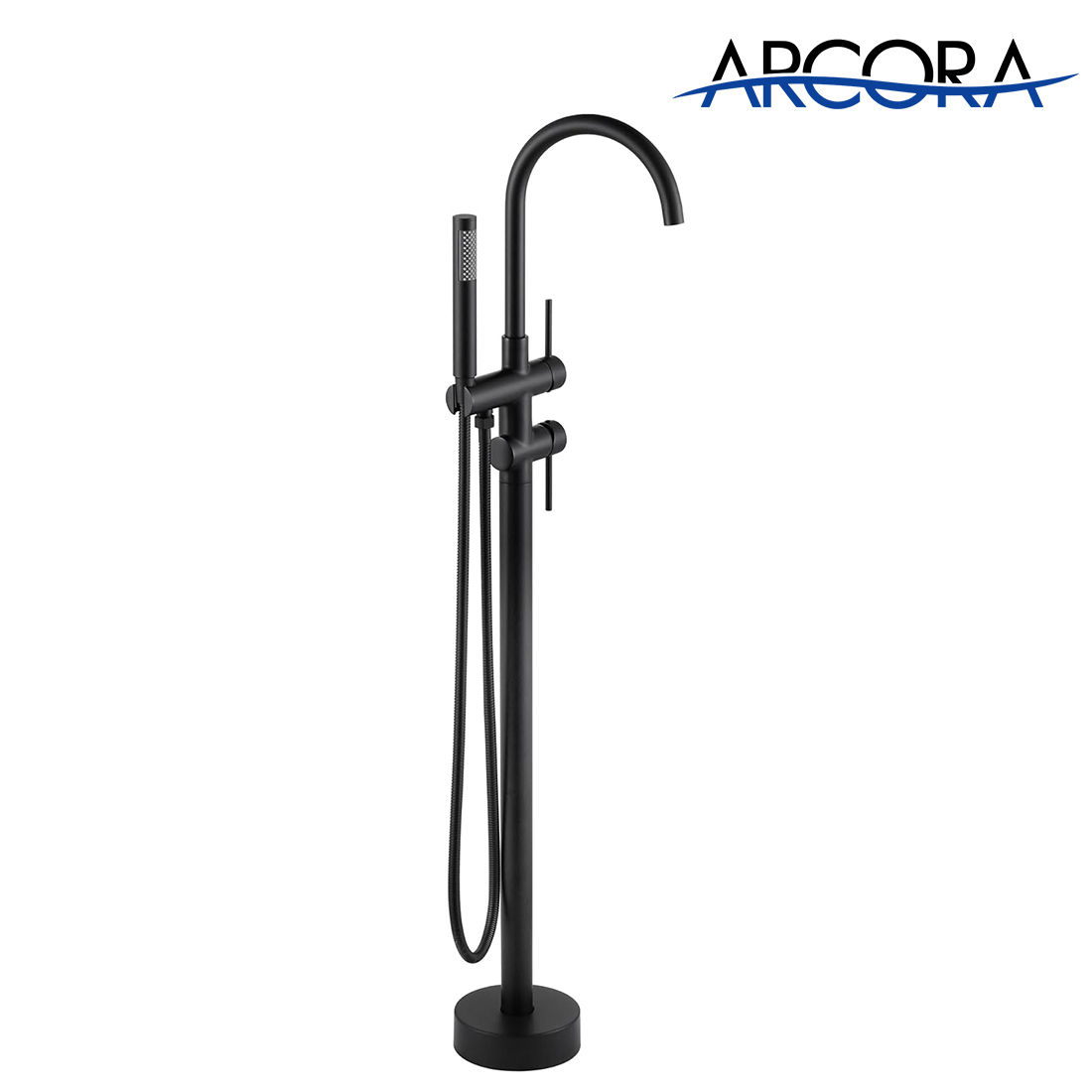 ARCORA Matte Black High Flow Freestanding Bathtub Faucet with Handheld Sprayer