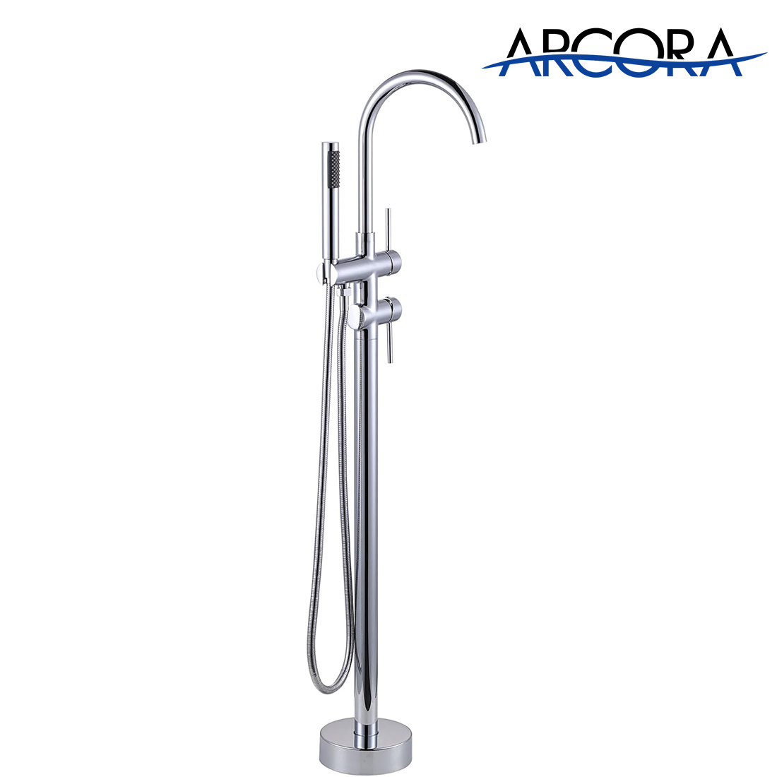 ARCORA Chrome High Flow Freestanding Bathtub Faucet with Handheld Sprayer