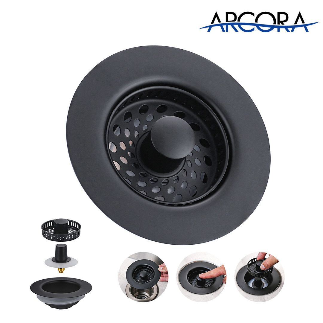 ARCORA Matte Black Kitchen Sink Drain Strainer with Anti-Clogging Basket