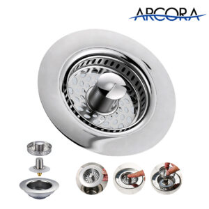 ARCORA Chrome Kitchen Sink Drain Strainer with Anti-Clogging Basket