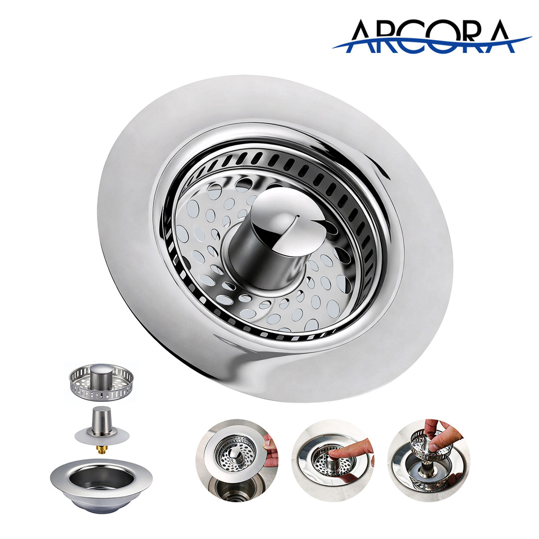 ARCORA Chrome Kitchen Sink Drain Strainer with Anti-Clogging Basket
