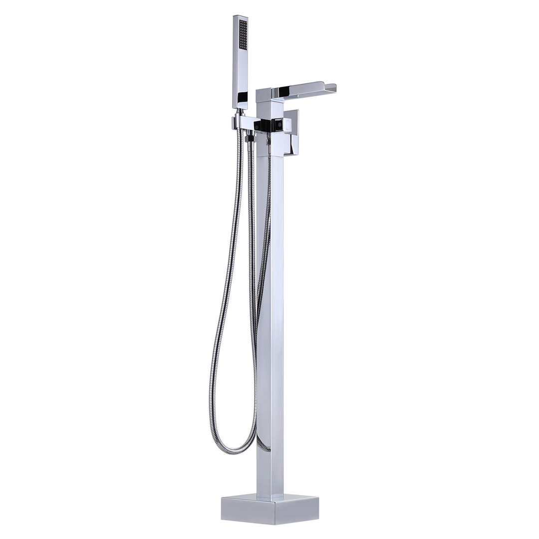 Single Handle Free Standing Bathtub Faucet with Hand Shower in Chrome