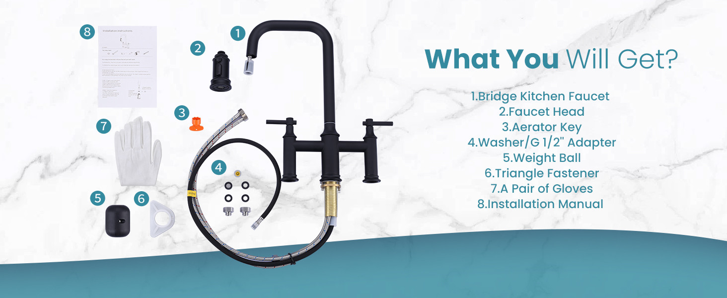 ARCORA Matte Black High Arched Bridge Farmhouse Kitchen Faucet with Pull Down Sprayer - Centerset Bathroom Faucets - 9