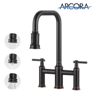ARCORA Oil Rubbed Bronze High Arched Bridge Farmhouse Kitchen Faucet with Pull Down Sprayer