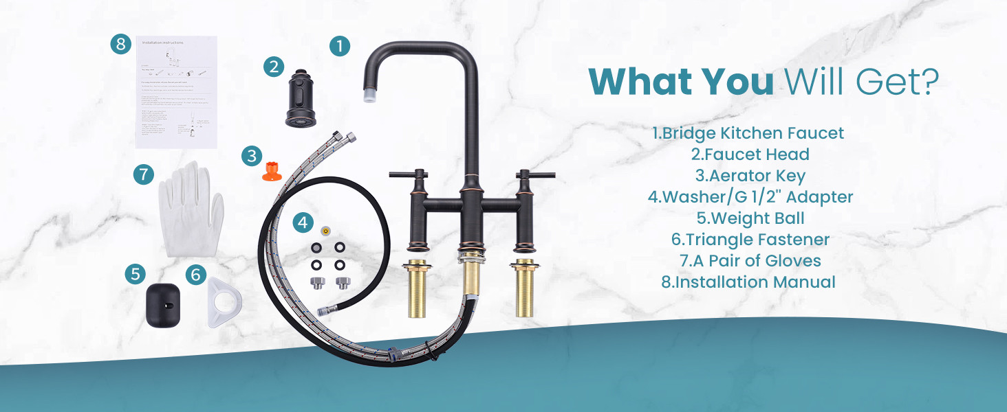 ARCORA Oil Rubbed Bronze High Arched Bridge Farmhouse Kitchen Faucet with Pull Down Sprayer - Centerset Bathroom Faucets - 8