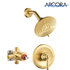 ARCORA Brushed Gold 6 Inch High Pressure Shower Head and Handle Set