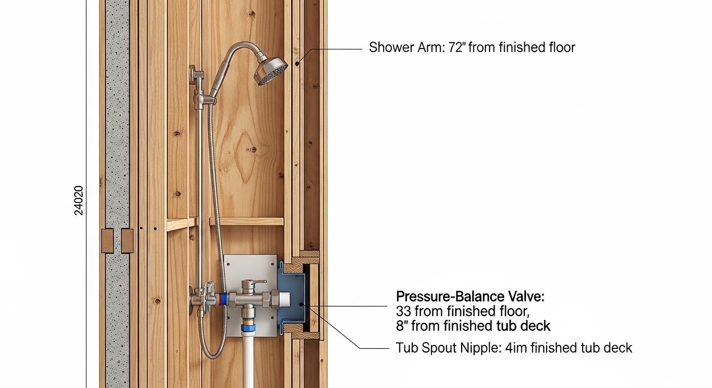 tub shower valve rough in dimensions